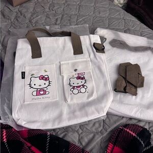 Hello Kitty White Canvas Tote with Pink Accents and Brown Straps